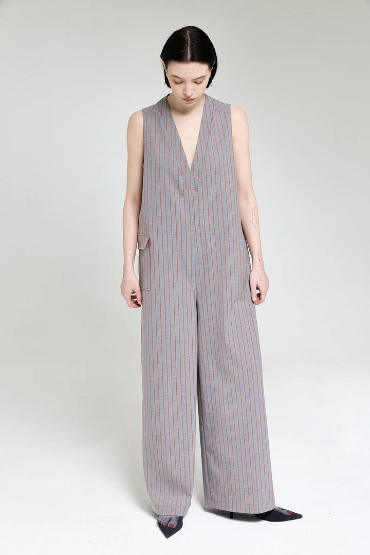 Jumpsuit brijs met streep