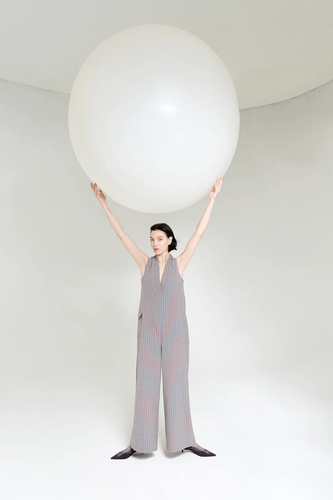 Jumpsuit brijs met streep