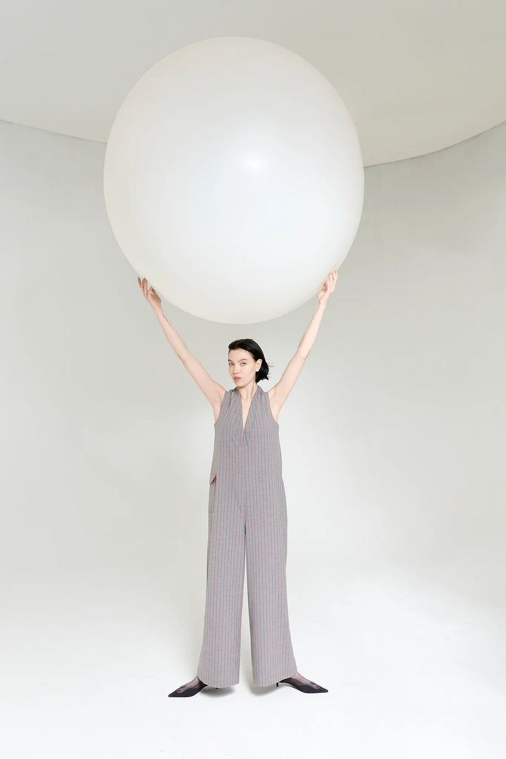 Jumpsuit brijs met streep