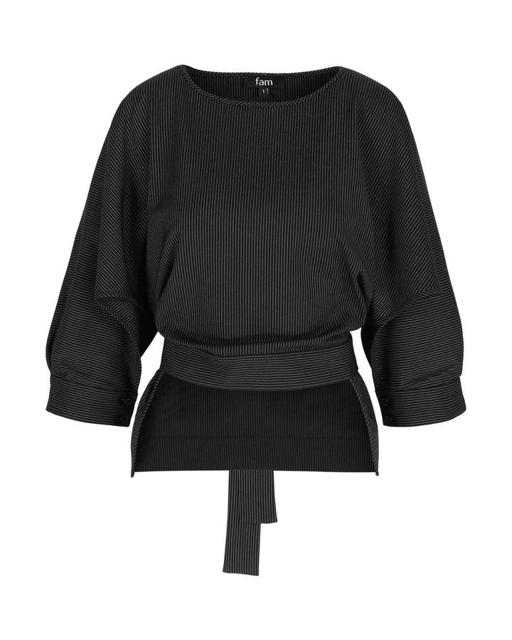 zwarte blouse met krijtstreep
