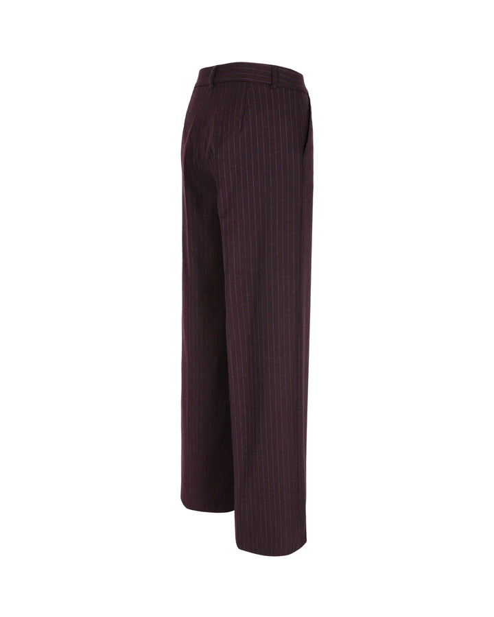 Diepe pruim-paarse krijtstreep broek