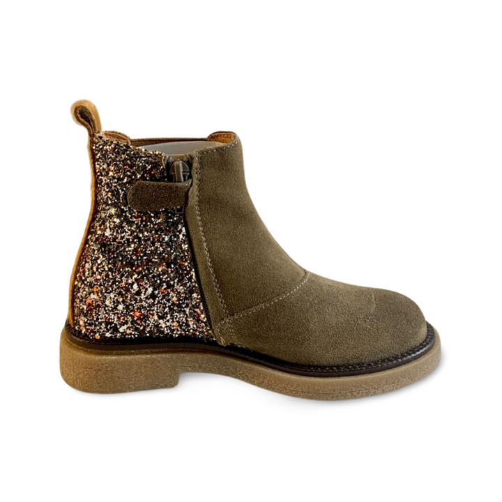 kaki laarsje met glitter